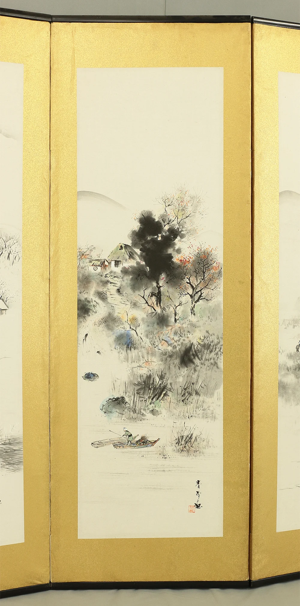 春嶠 Shunkyo Japanese Room divider Byobu 6 panels Folding screen / Four Season's Landscape Scenery V864 - Image 24