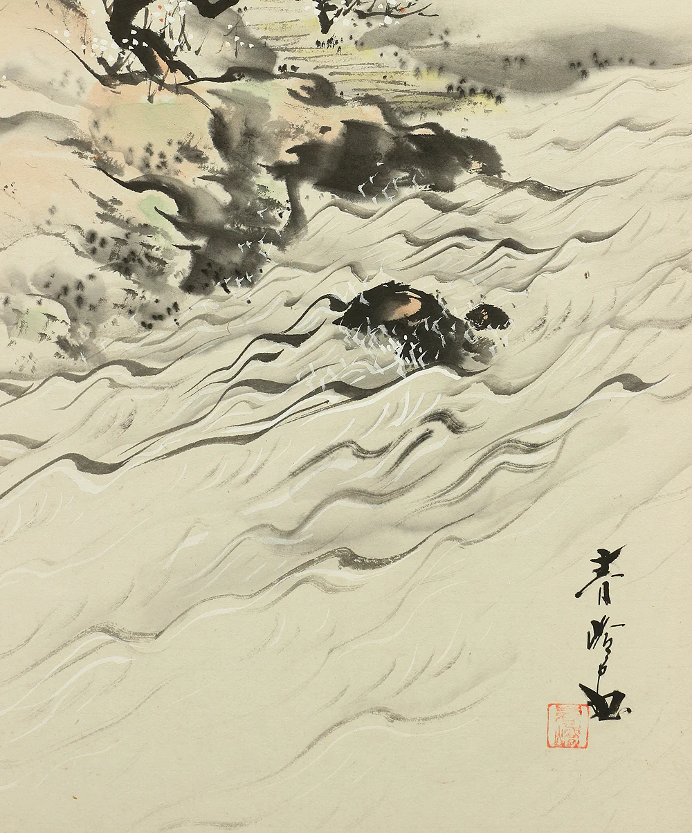 春嶠 Shunkyo Japanese Room divider Byobu 6 panels Folding screen / Four Season's Landscape Scenery V864 - Image 8