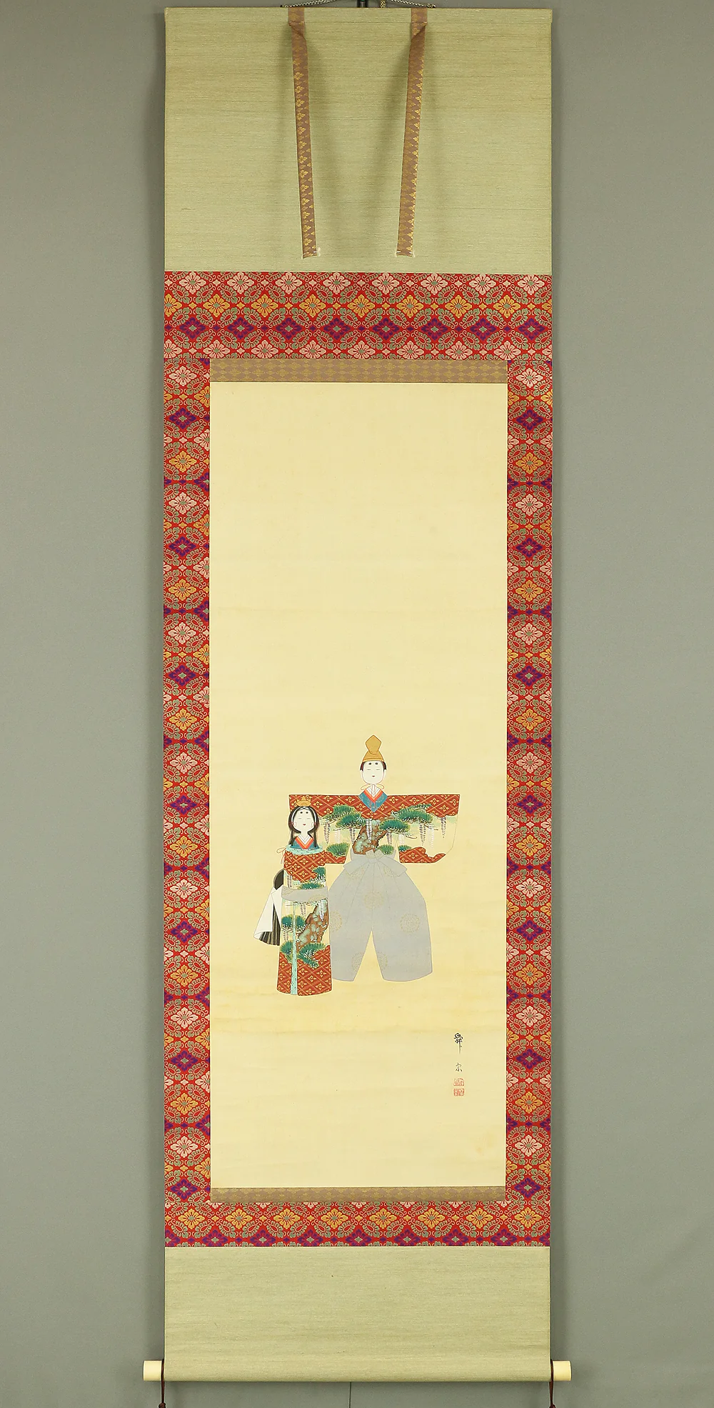 舜宗 SHUNSO Tachihna Standing Hina Doll Japanese kakejiku hanging scroll Art Peach Festival Hinamatsuri Girls' Day Gosekku with Box W716 - Image 2