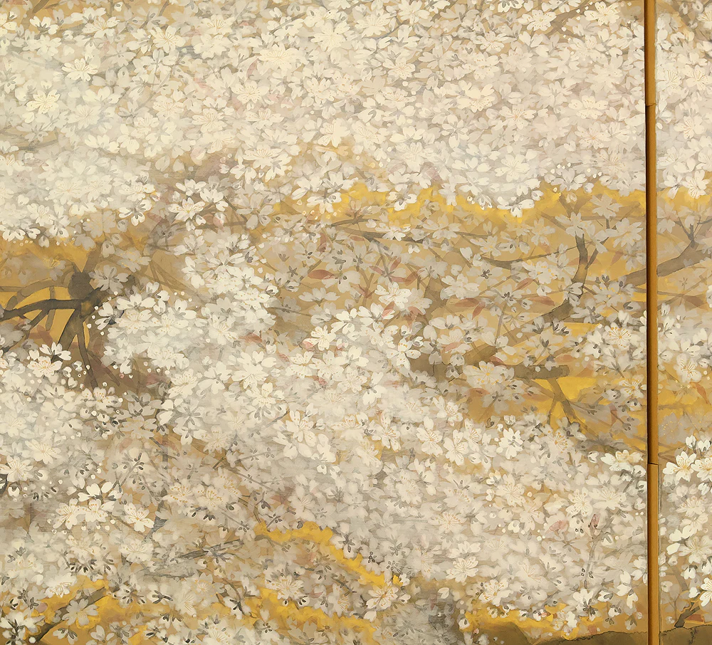 翠芳 Suiho "Cherry Blossoms and Rising Sun" Byobu Four Panels Folding Screens Room Dividers VA959 - Image 10