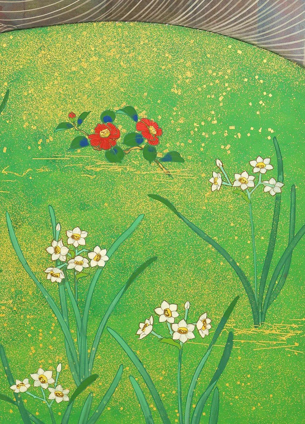 翠芳 Suiho "First Quarter Moon Waves and Flowers" Byobu Four Panels Folding Screens Room Dividers VA960 - Image 12