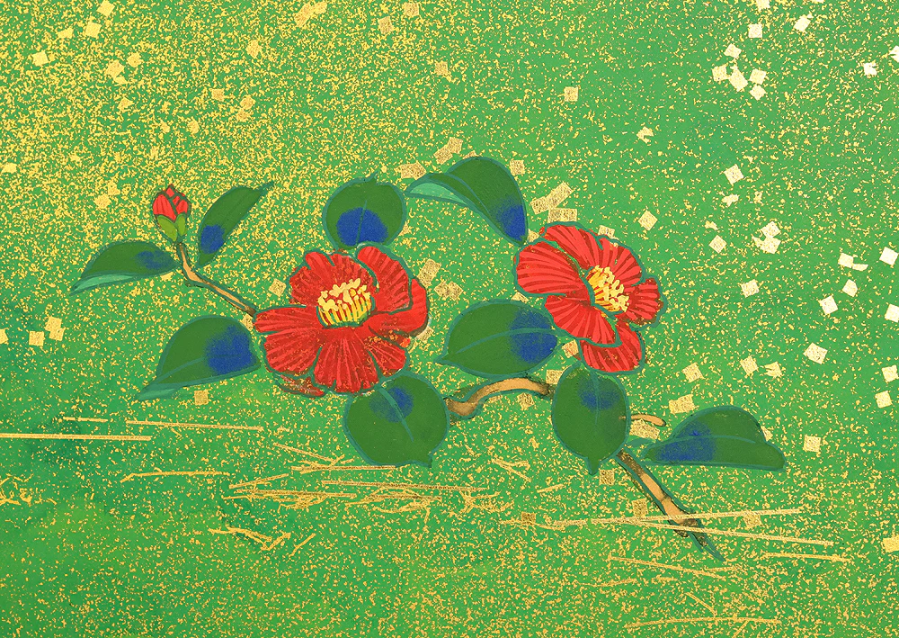翠芳 Suiho "First Quarter Moon Waves and Flowers" Byobu Four Panels Folding Screens Room Dividers VA960 - Image 13