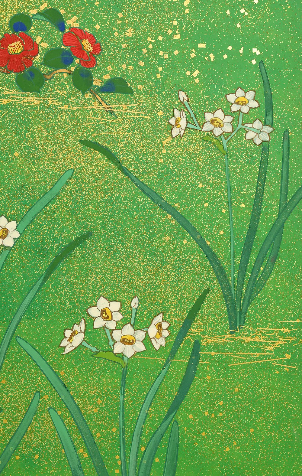 翠芳 Suiho "First Quarter Moon Waves and Flowers" Byobu Four Panels Folding Screens Room Dividers VA960 - Image 14