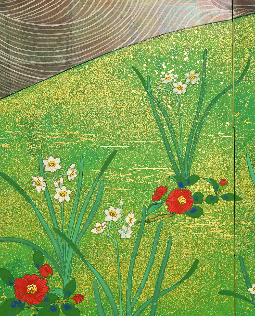 翠芳 Suiho "First Quarter Moon Waves and Flowers" Byobu Four Panels Folding Screens Room Dividers VA960 - Image 16