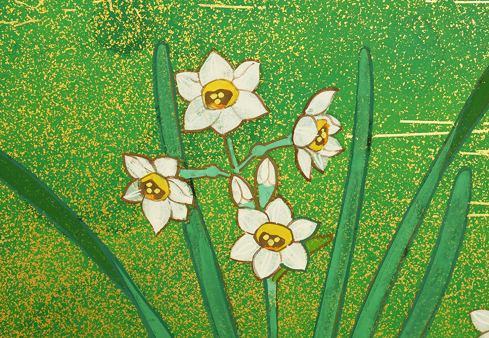 翠芳 Suiho "First Quarter Moon Waves and Flowers" Byobu Four Panels Folding Screens Room Dividers VA960 - Image 20