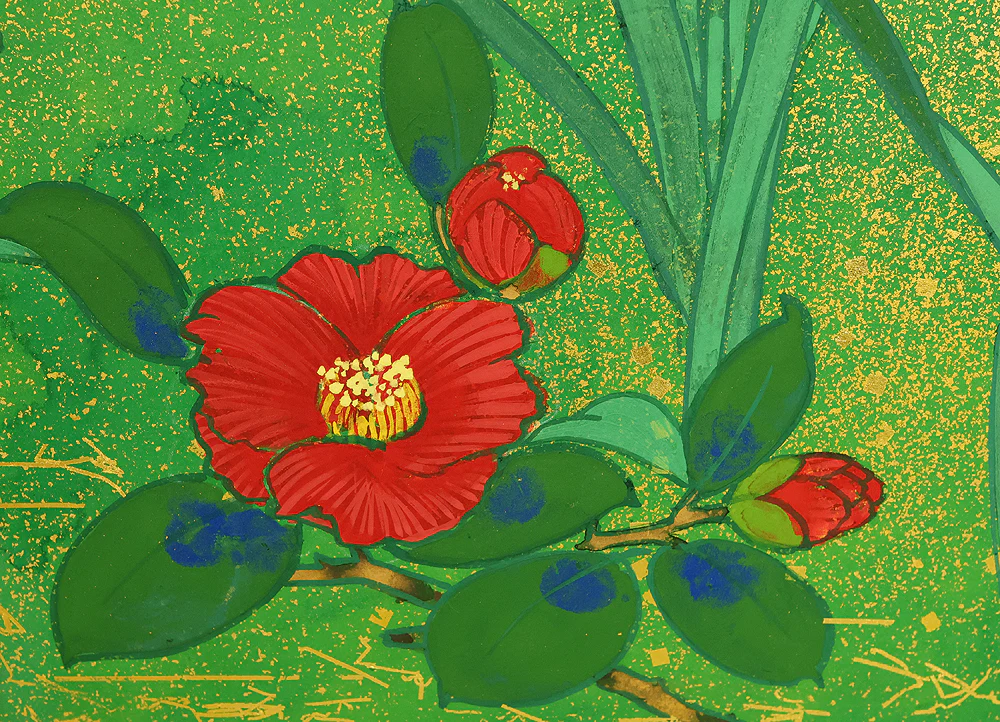 翠芳 Suiho "First Quarter Moon Waves and Flowers" Byobu Four Panels Folding Screens Room Dividers VA960 - Image 21