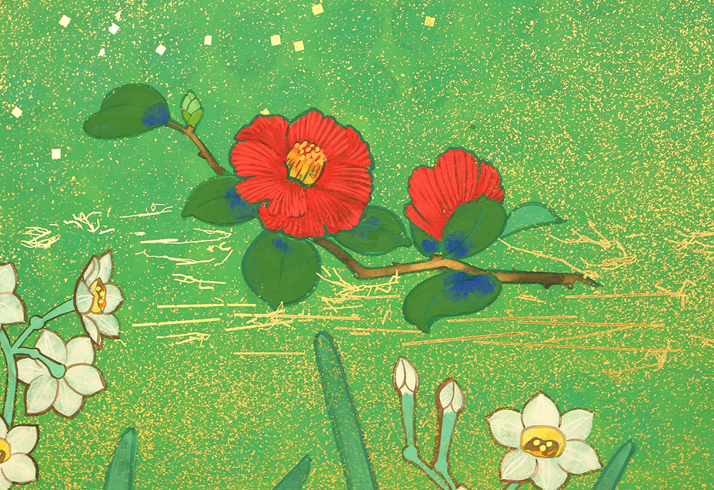 翠芳 Suiho "First Quarter Moon Waves and Flowers" Byobu Four Panels Folding Screens Room Dividers VA960 - Image 31