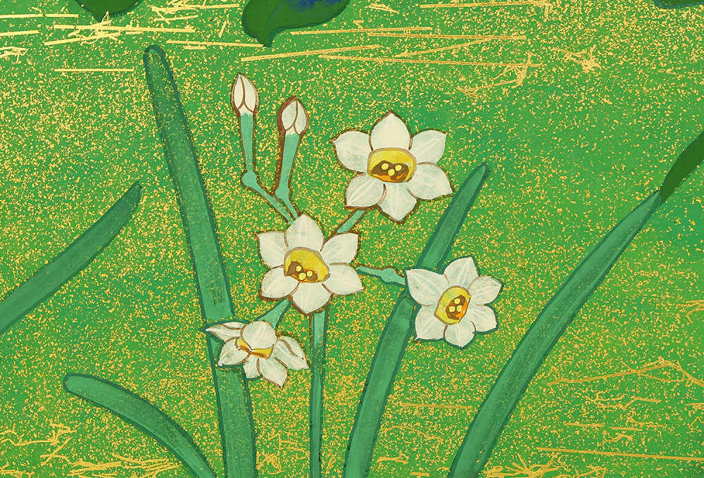 翠芳 Suiho "First Quarter Moon Waves and Flowers" Byobu Four Panels Folding Screens Room Dividers VA960 - Image 32