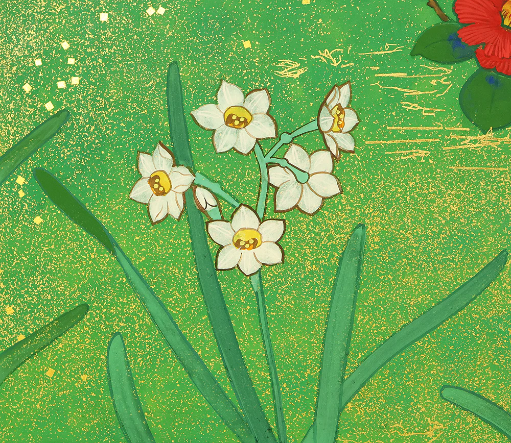 翠芳 Suiho "First Quarter Moon Waves and Flowers" Byobu Four Panels Folding Screens Room Dividers VA960 - Image 33