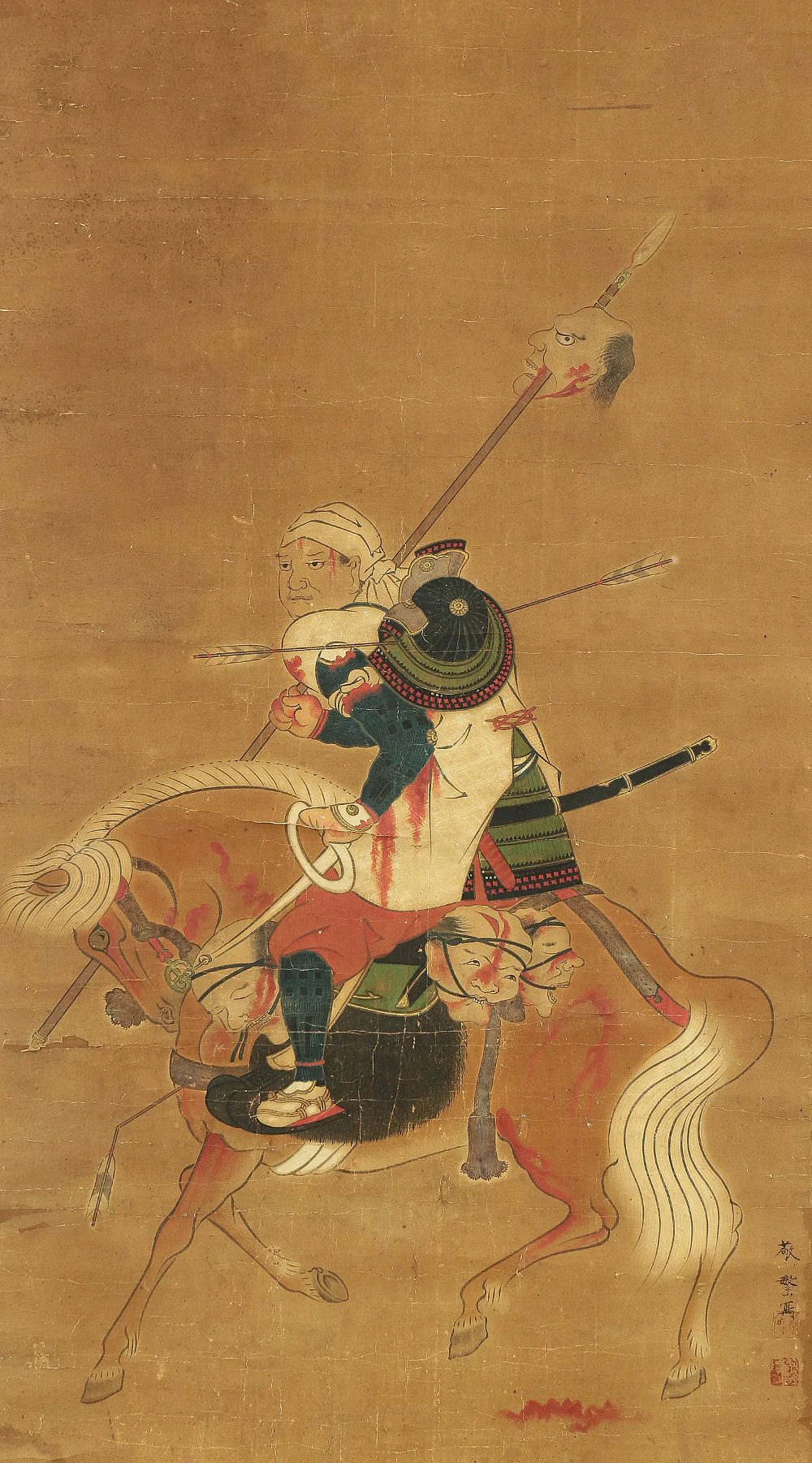 敬繁 Takashige Japanese antique art kakejiku kakemono wall hanging scroll / Gruesome Head of Corpse - Maeda Toshiie 前田利家 / Maeda Inuchiyo 前田犬千代 in Okehazama Battle with Box RA475 - Image 5