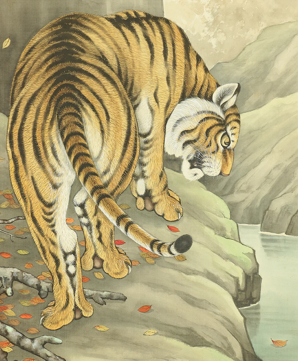 天嶺 Tenrei Japanese art kakejiku kakemono wall hanging scroll / Tiger in Autumn Mountain with Original Box (Tomobako) RB366 - Image 7