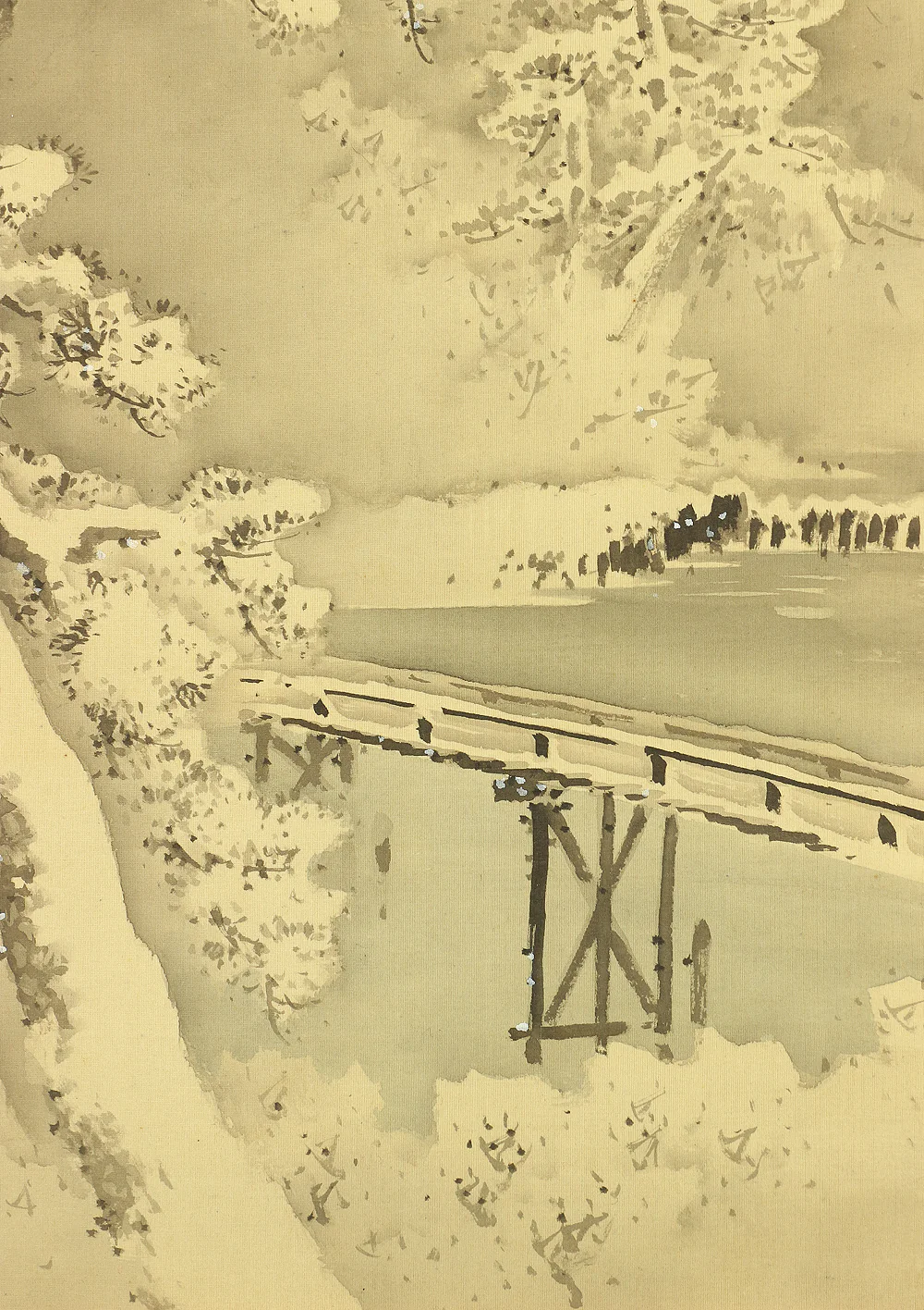 東閣 Tokaku Japanese antique art kakejiku kakemono wall hanging scroll / Snow Covered Pine Tree and Bridge in Winter Scenery with Box A648 - Image 7