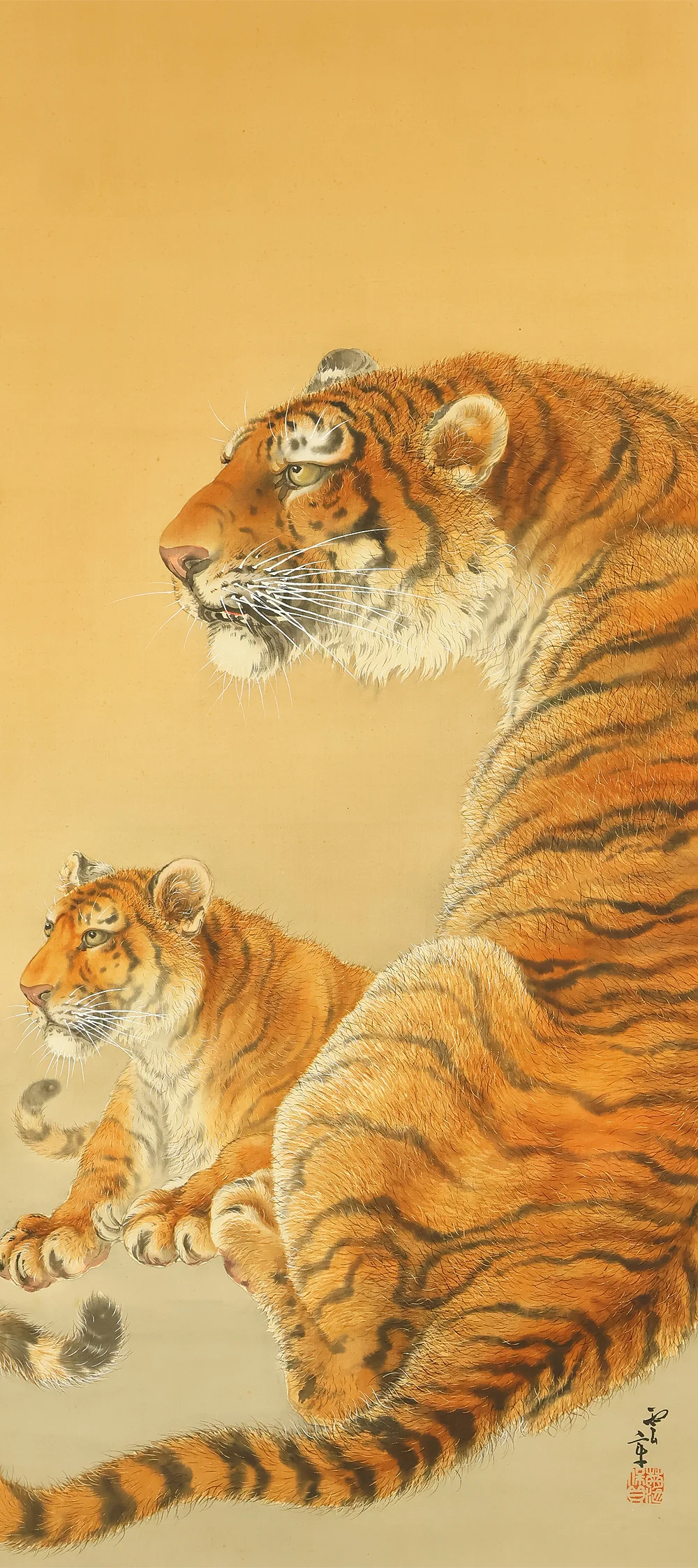 雲京 Unkyo Japanese art kakejiku kakemono wall hanging scroll / Relaxing Tiger Family RE506 - Image 4