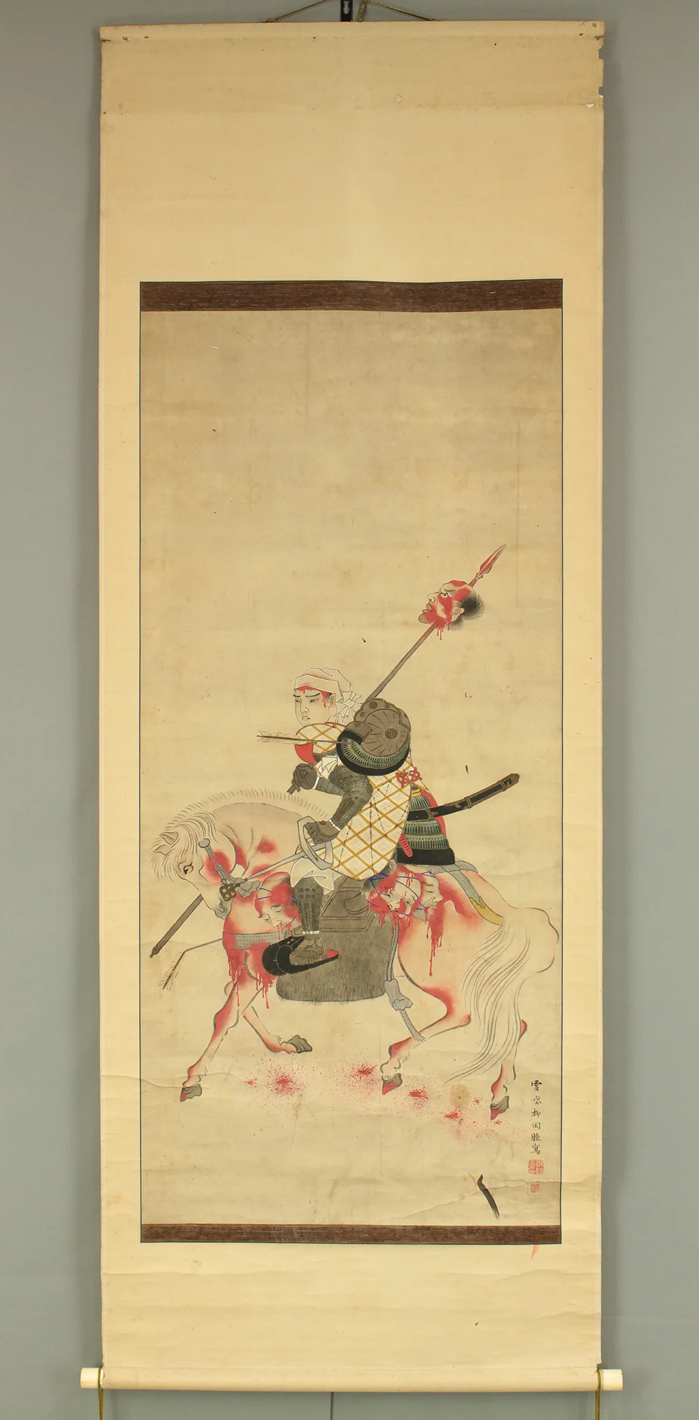 雲岱 Untai Japanese art kakejiku kakemono wall hanging scroll / Gruesome Head of Corpse - Maeda Toshiie 前田利家 / Maeda Inuchiyo 前田犬千代 in Okehazama Battle RC763 - Image 2