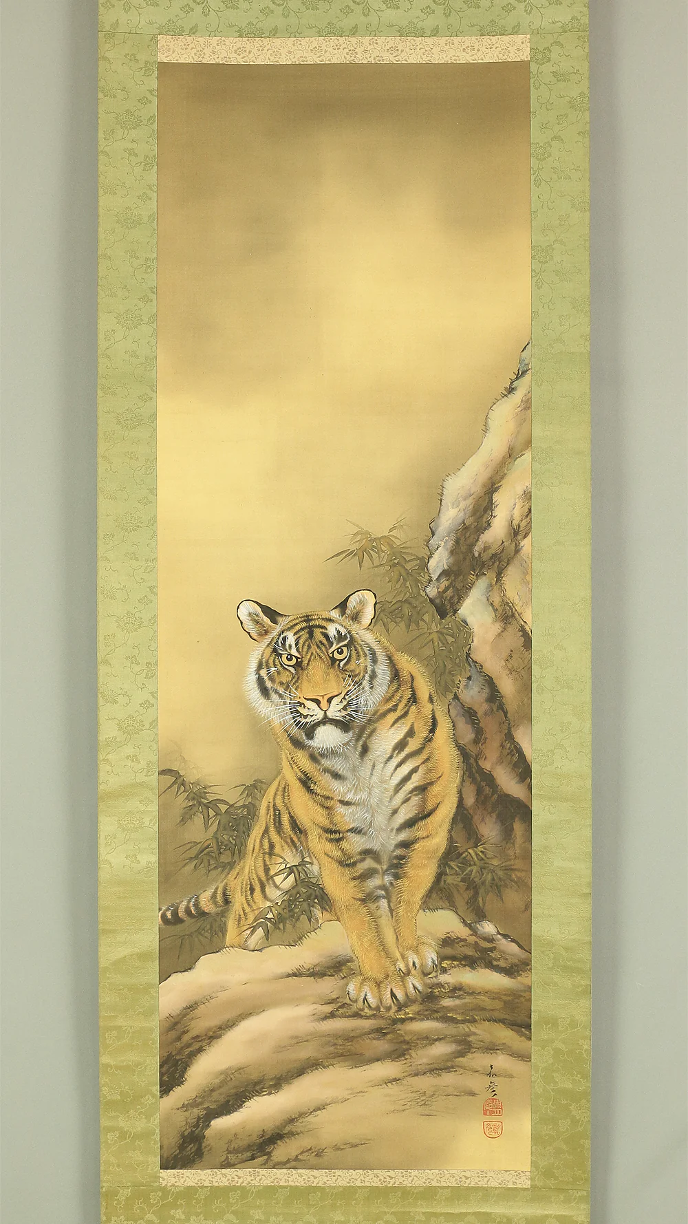 嘉彦 Yoshihiko Japanese art kakejiku kakemono wall hanging scroll / Tiger Standing on Rock and Bamboo RB515 - Image 3