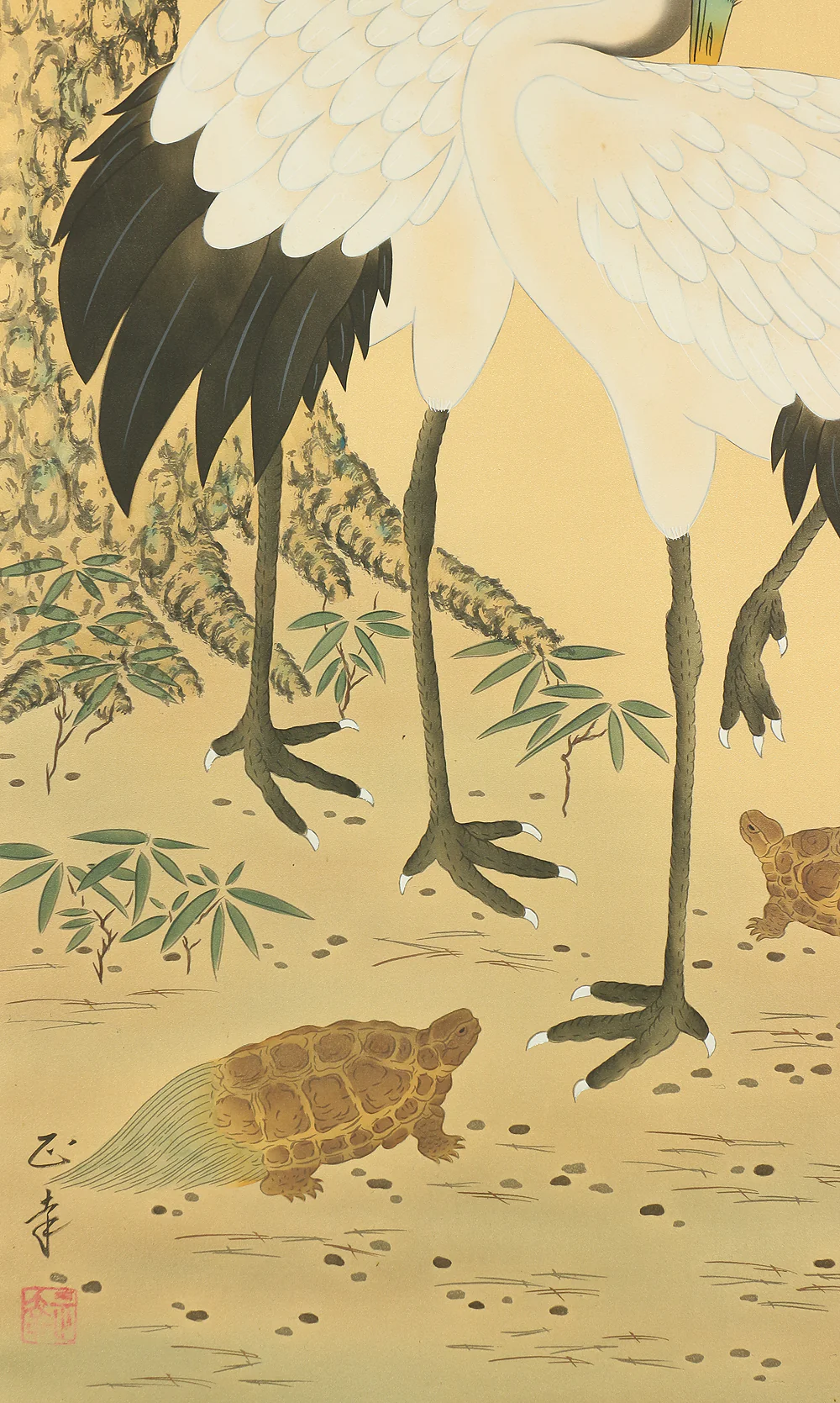 是幸 Zeko Japanese art kakejiku kakemono wall hanging scroll / Auspicious Painting - Rising Sun, Cranes, Turtles, Pine Bamboo Plum with Original Box (Tomobako) RC519 - Image 13