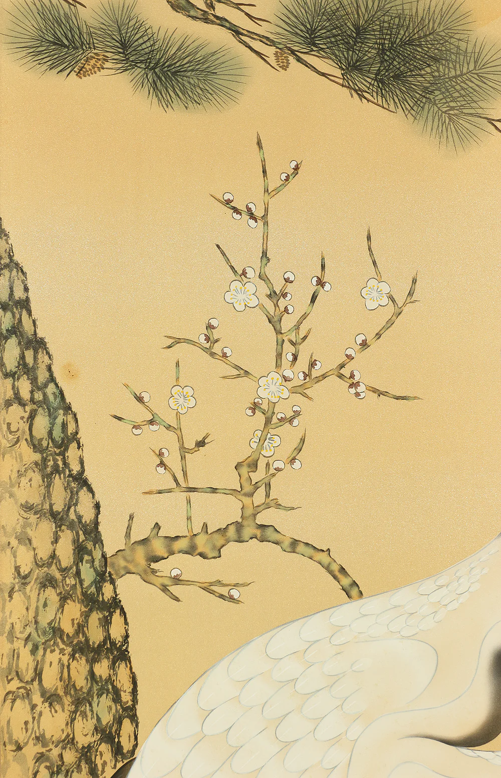是幸 Zeko Japanese art kakejiku kakemono wall hanging scroll / Auspicious Painting - Rising Sun, Cranes, Turtles, Pine Bamboo Plum with Original Box (Tomobako) RC519 - Image 6