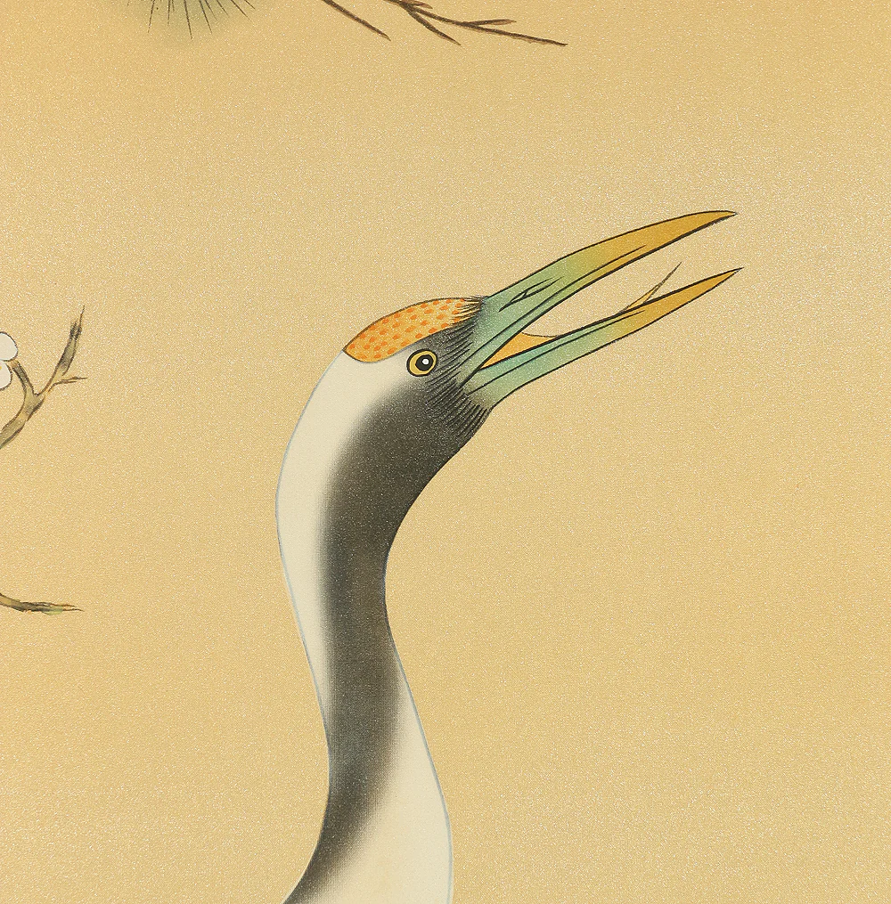 是幸 Zeko Japanese art kakejiku kakemono wall hanging scroll / Auspicious Painting - Rising Sun, Cranes, Turtles, Pine Bamboo Plum with Original Box (Tomobako) RC519 - Image 8