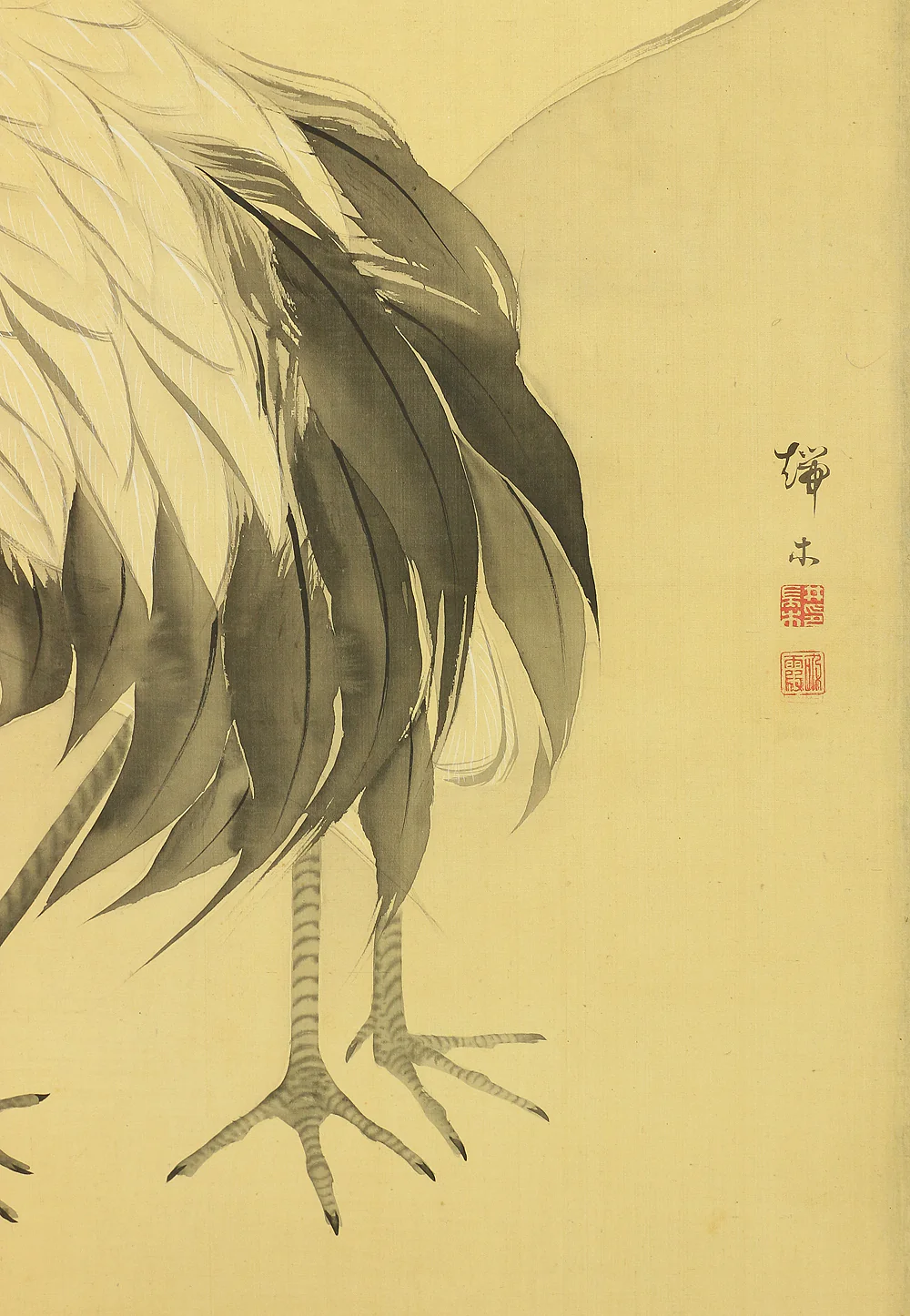 瑞木 Zuimoku Japanese antique Silver Leaf Framed Room divider Byobu 2 panels Folding Screen / Cranes V962 - Image 11