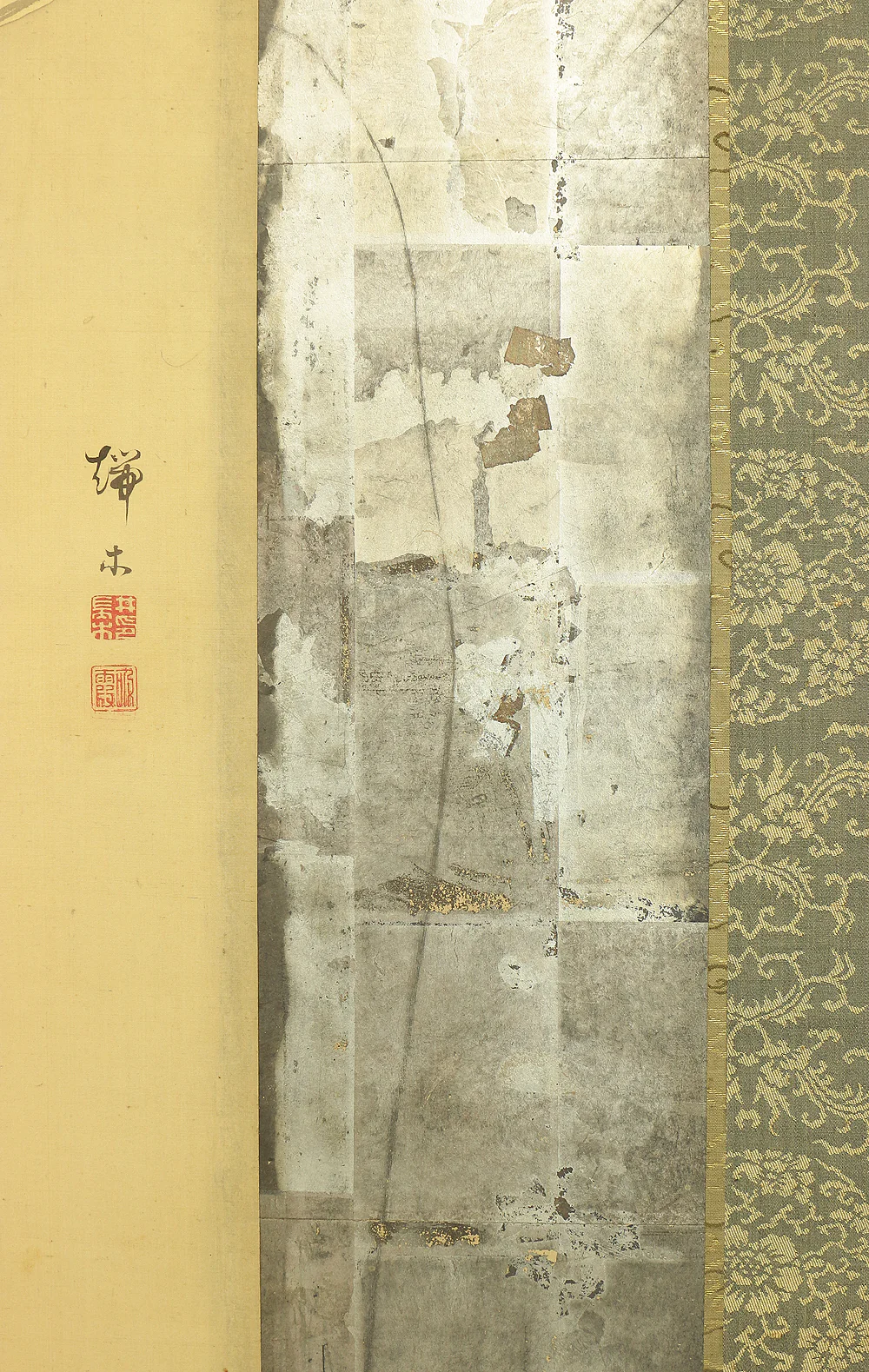 瑞木 Zuimoku Japanese antique Silver Leaf Framed Room divider Byobu 2 panels Folding Screen / Cranes V962 - Image 14