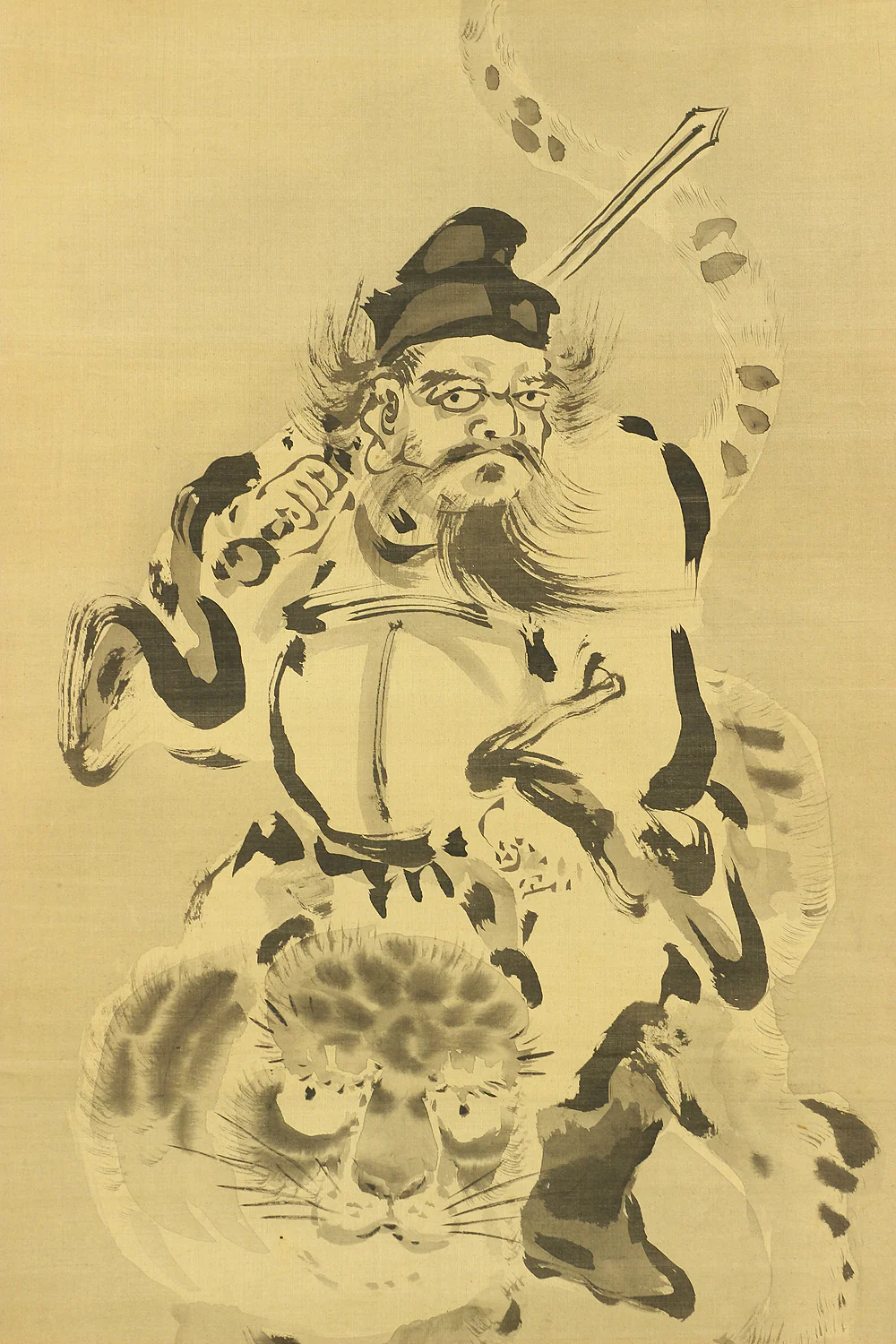 Attributed to 狩野栄川院典信 Kano Eisenin Michinobu (1730-1790) Japanese antique art kakejiku kakemono wall hanging scroll / Suiboku Ink Shōki (Zhong Kui) and Tiger with Box RC689 - Image 7