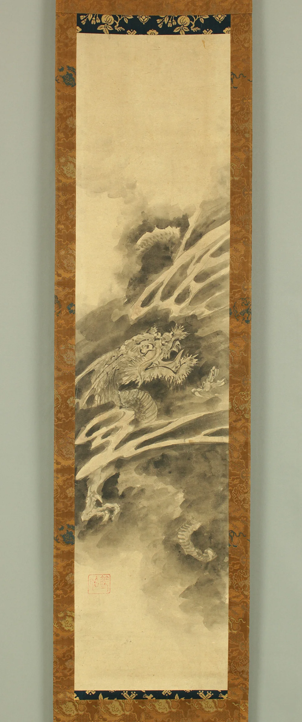 Attributed to 長谷川等伯 Hasegawa Tohaku (1539-1610) Japanese antique art Paired kakejiku kakemono wall hanging scroll / Dragons and Arhats with Box RD289 - Image 13