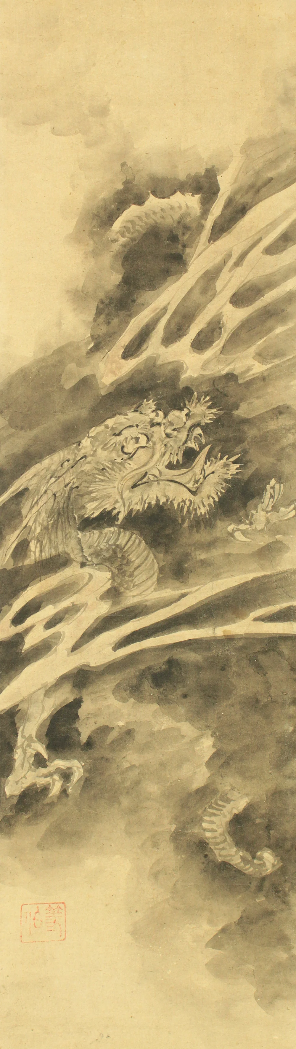 Attributed to 長谷川等伯 Hasegawa Tohaku (1539-1610) Japanese antique art Paired kakejiku kakemono wall hanging scroll / Dragons and Arhats with Box RD289 - Image 15