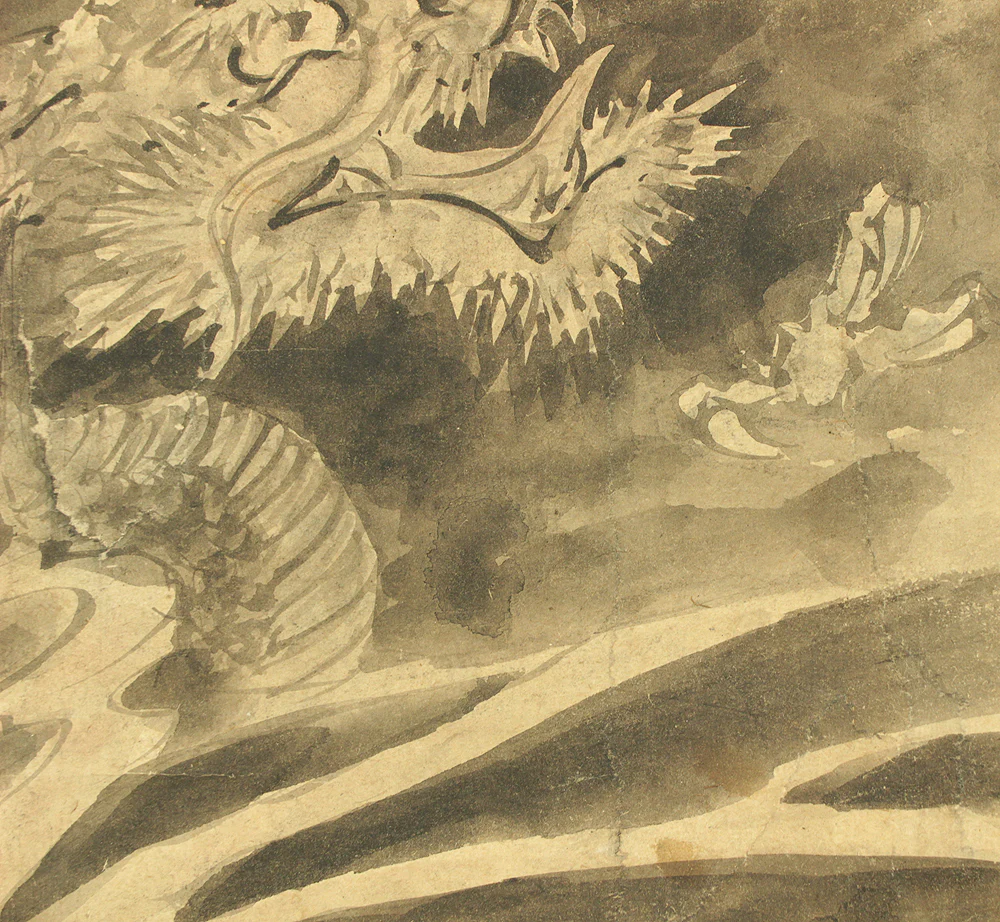 Attributed to 長谷川等伯 Hasegawa Tohaku (1539-1610) Japanese antique art Paired kakejiku kakemono wall hanging scroll / Dragons and Arhats with Box RD289 - Image 21