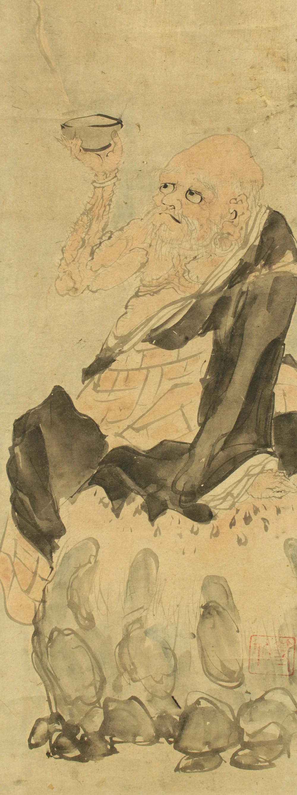Attributed to 長谷川等伯 Hasegawa Tohaku (1539-1610) Japanese antique art Paired kakejiku kakemono wall hanging scroll / Dragons and Arhats with Box RD289 - Image 4