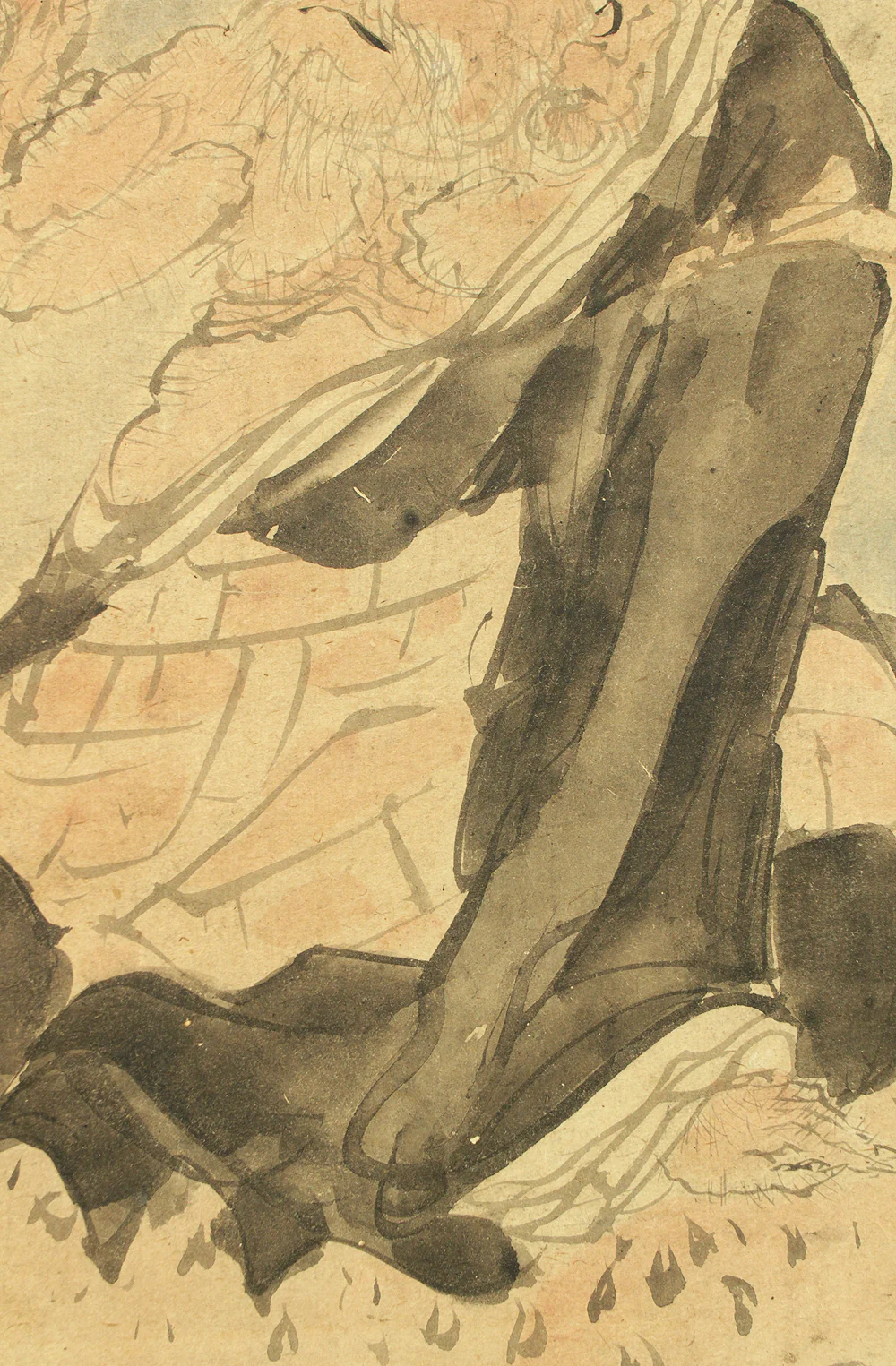 Attributed to 長谷川等伯 Hasegawa Tohaku (1539-1610) Japanese antique art Paired kakejiku kakemono wall hanging scroll / Dragons and Arhats with Box RD289 - Image 8