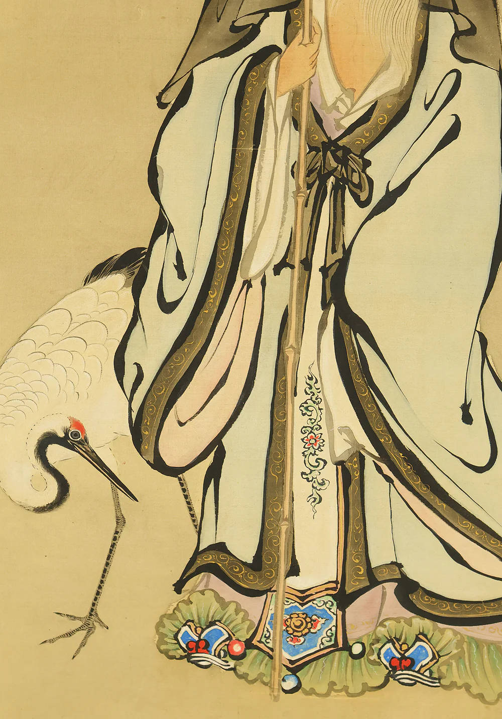 狩野融川 Kano Yusen (1778-1815) Japanese antique art kakejiku kakemono wall hanging scroll / Jurojin (God of longevity), Crane and Tortoise with Box RE682 - Image 12