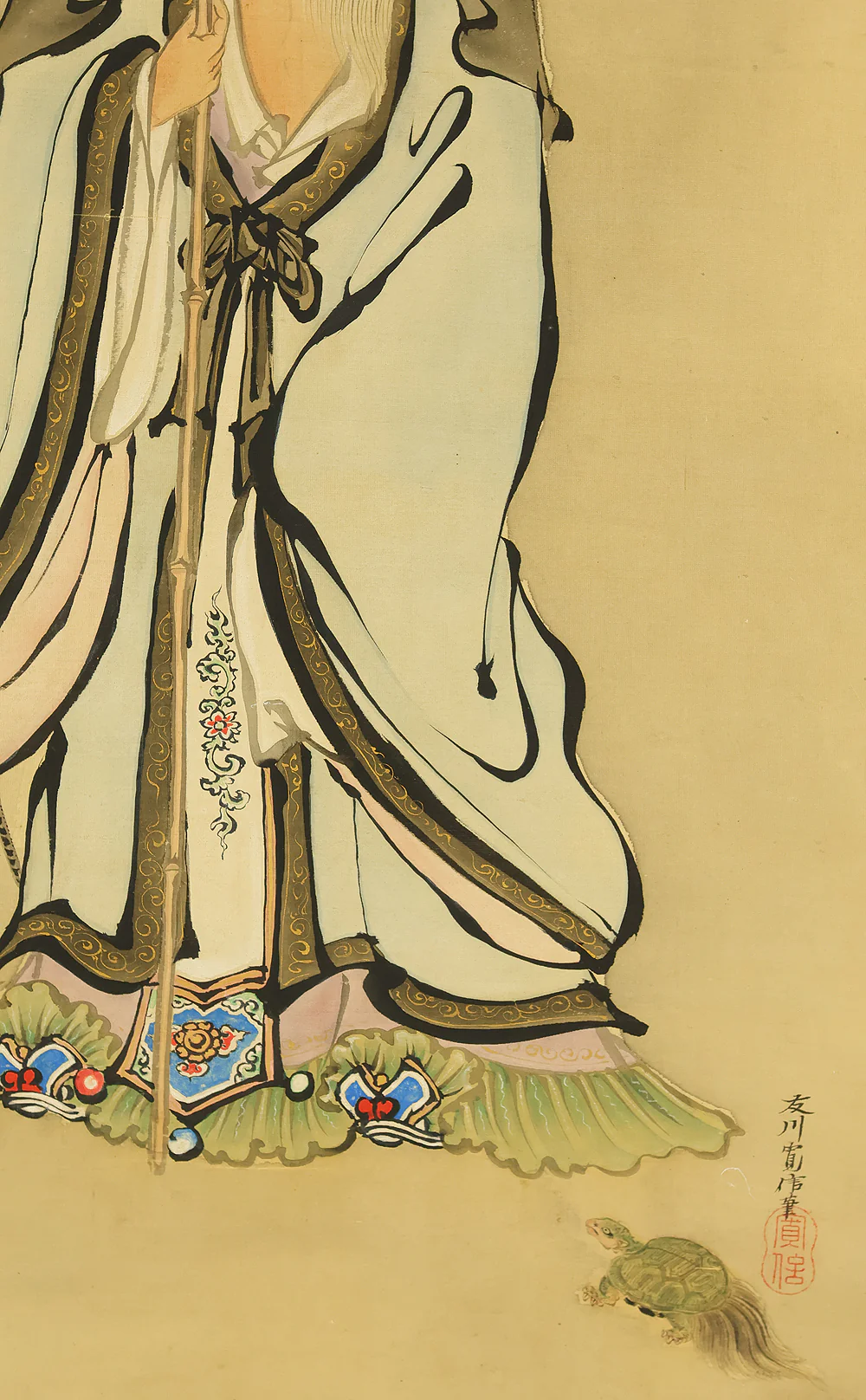 狩野融川 Kano Yusen (1778-1815) Japanese antique art kakejiku kakemono wall hanging scroll / Jurojin (God of longevity), Crane and Tortoise with Box RE682 - Image 13