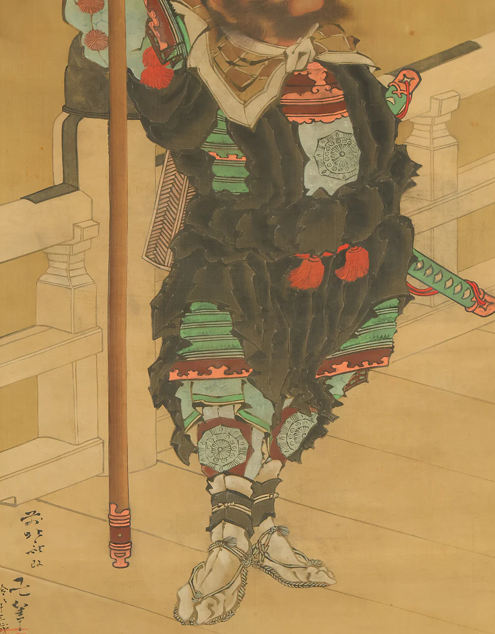 Attributed to 葛飾北斎 Katsushika Hokusai (1760-1849) Japanese antique art kakejiku kakemono wall hanging scroll / 武蔵坊弁慶 Musashibo Benkei Gazing up Moon and Smiling, Flying Bat with Double Box RE635 - Image 16