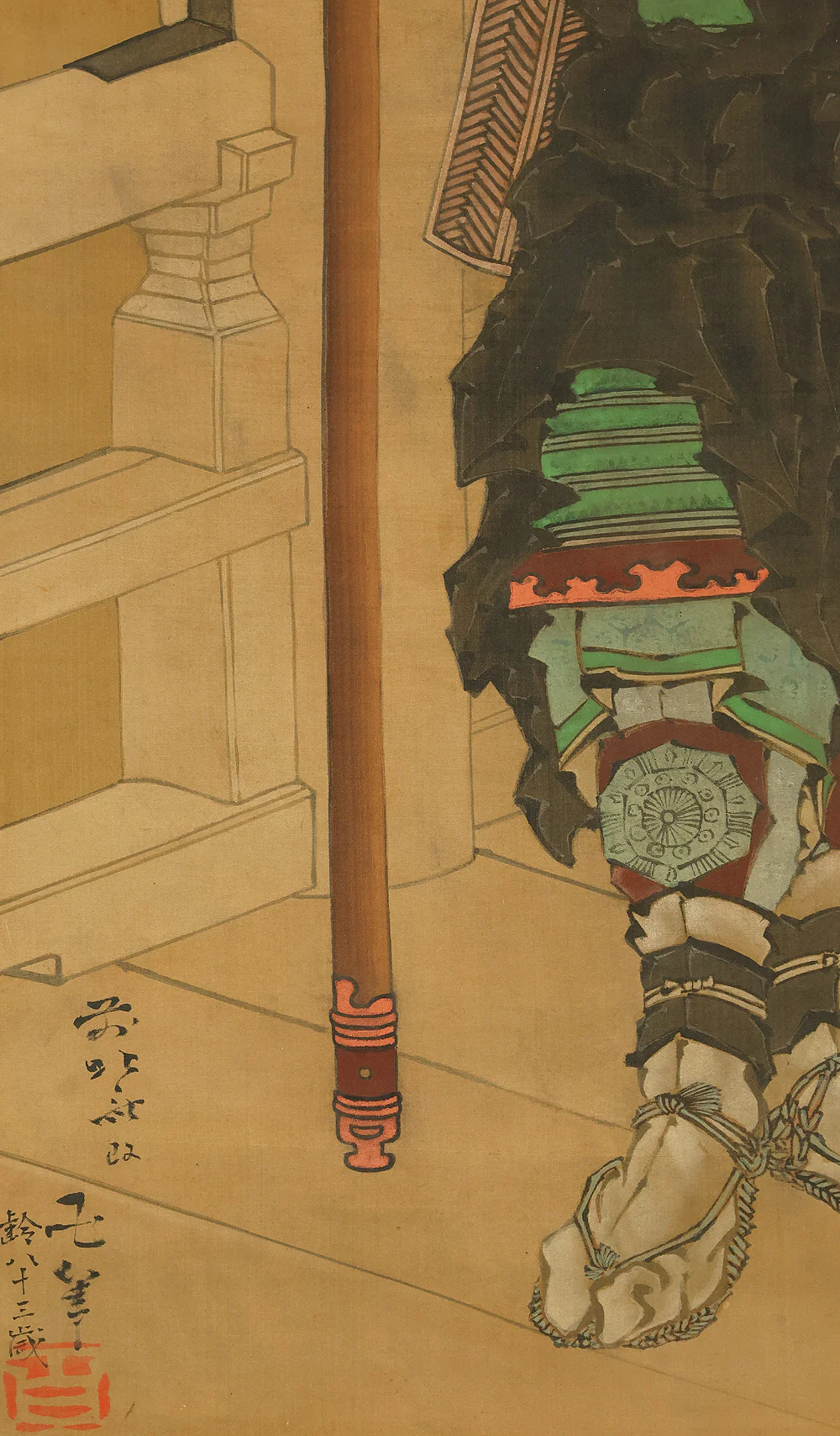 Attributed to 葛飾北斎 Katsushika Hokusai (1760-1849) Japanese antique art kakejiku kakemono wall hanging scroll / 武蔵坊弁慶 Musashibo Benkei Gazing up Moon and Smiling, Flying Bat with Double Box RE635 - Image 25