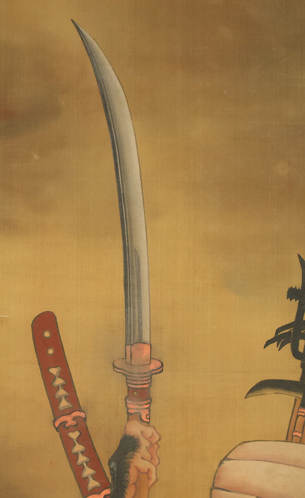 Attributed to 葛飾北斎 Katsushika Hokusai (1760-1849) Japanese antique art kakejiku kakemono wall hanging scroll / 武蔵坊弁慶 Musashibo Benkei Gazing up Moon and Smiling, Flying Bat with Double Box RE635 - Image 9