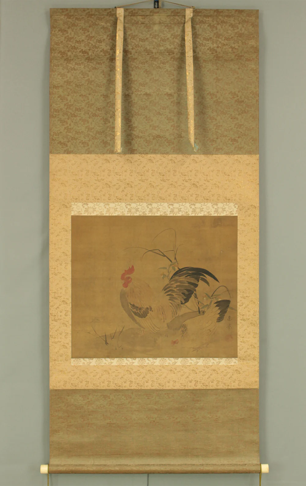 Attributed to 円山応挙 Maruyama Okyo (1733-1795) Japanese antique art kakejiku kakemono wall hanging scroll / Pair of Chickens RD526 - Image 2