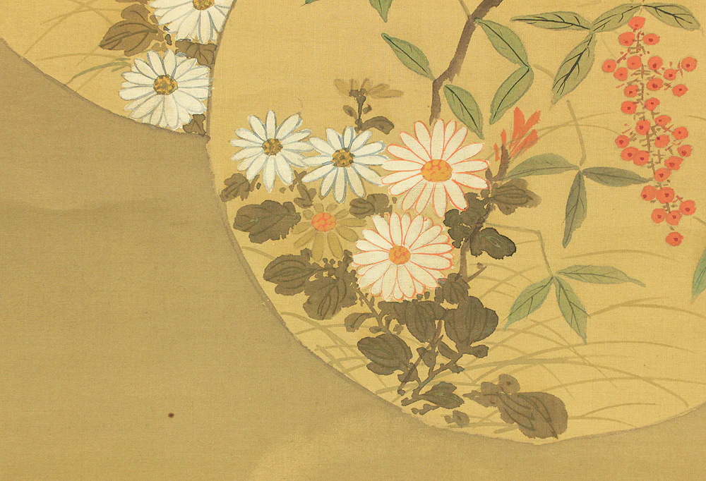 Attributed to 尾形光琳 Ogata Korin (1658-1716) Japanese antique art kakejiku kakemono wall hanging scroll / Cranes, Chrysanthemums, and Nandina with Original Double Box (Tomobako) RD432 - Image 12