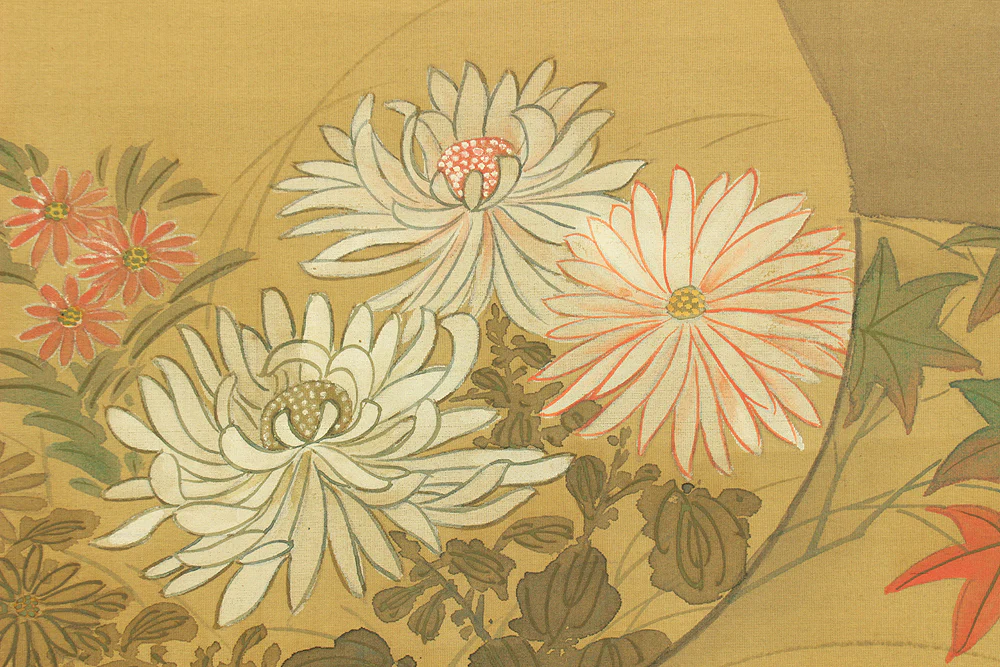 Attributed to 尾形光琳 Ogata Korin (1658-1716) Japanese antique art kakejiku kakemono wall hanging scroll / Cranes, Chrysanthemums, and Nandina with Original Double Box (Tomobako) RD432 - Image 14