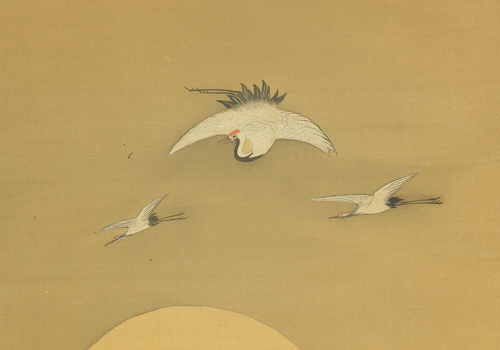 Attributed to 尾形光琳 Ogata Korin (1658-1716) Japanese antique art kakejiku kakemono wall hanging scroll / Cranes, Chrysanthemums, and Nandina with Original Double Box (Tomobako) RD432 - Image 5