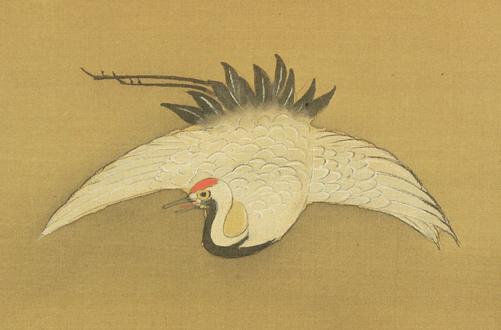 Attributed to 尾形光琳 Ogata Korin (1658-1716) Japanese antique art kakejiku kakemono wall hanging scroll / Cranes, Chrysanthemums, and Nandina with Original Double Box (Tomobako) RD432 - Image 6