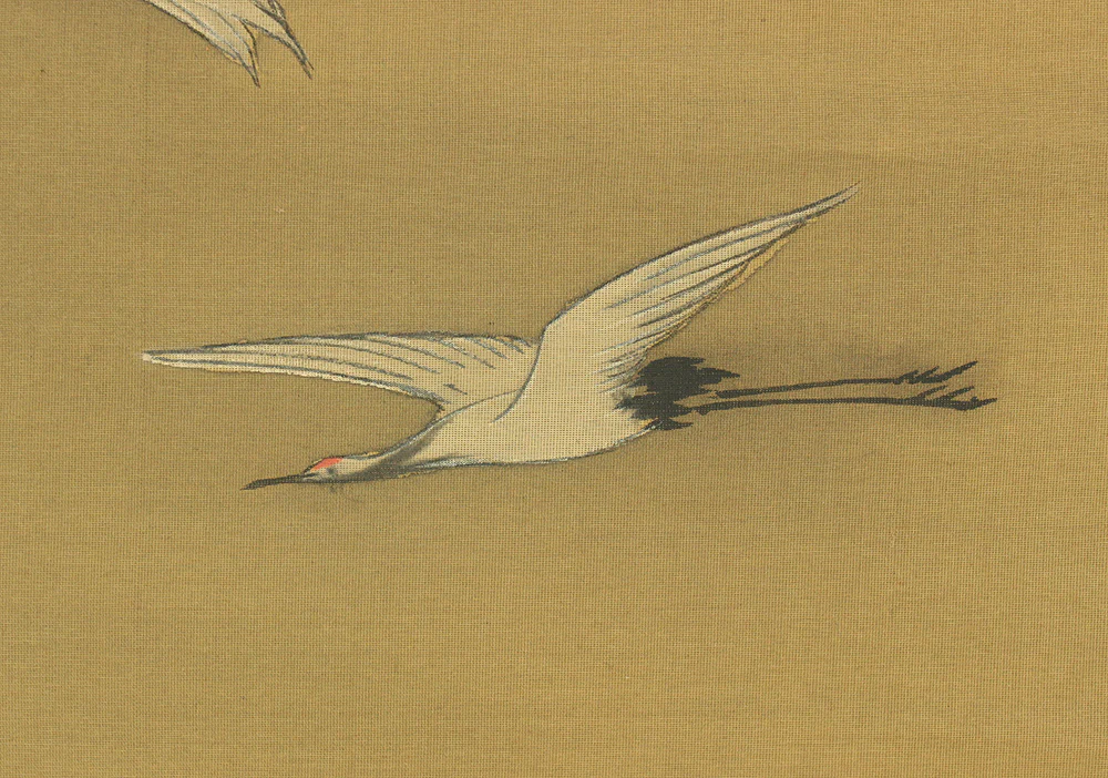Attributed to 尾形光琳 Ogata Korin (1658-1716) Japanese antique art kakejiku kakemono wall hanging scroll / Cranes, Chrysanthemums, and Nandina with Original Double Box (Tomobako) RD432 - Image 7