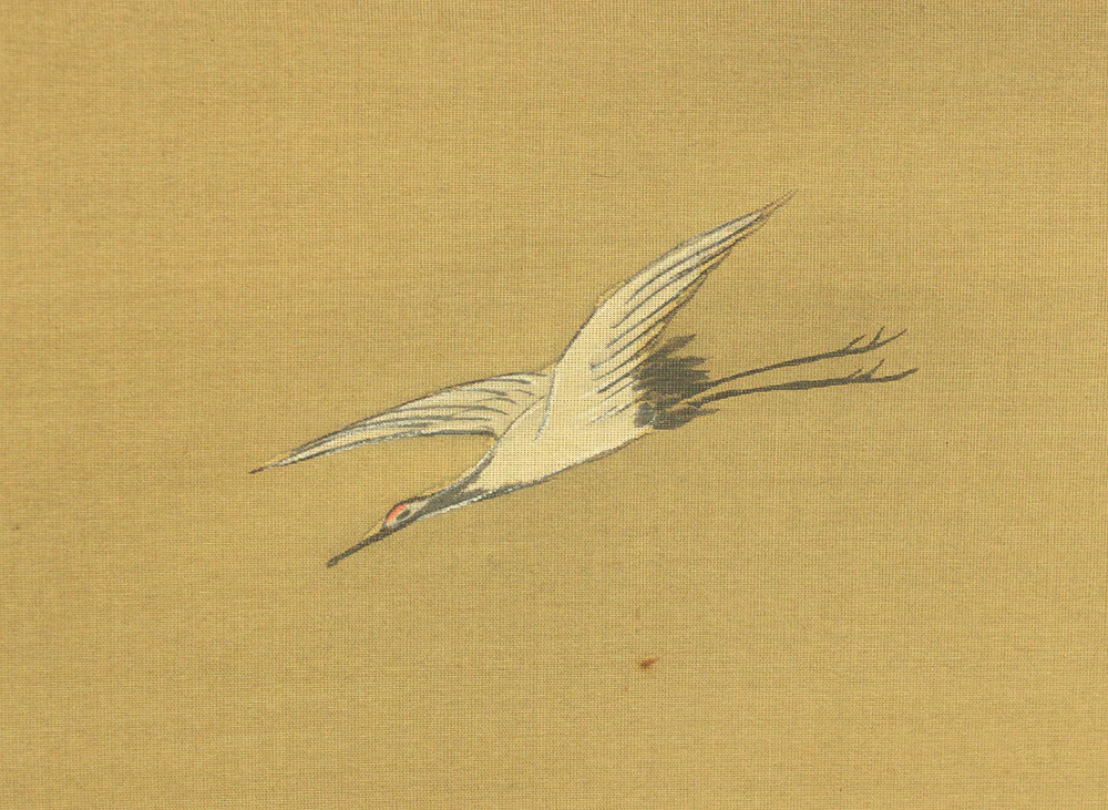Attributed to 尾形光琳 Ogata Korin (1658-1716) Japanese antique art kakejiku kakemono wall hanging scroll / Cranes, Chrysanthemums, and Nandina with Original Double Box (Tomobako) RD432 - Image 8