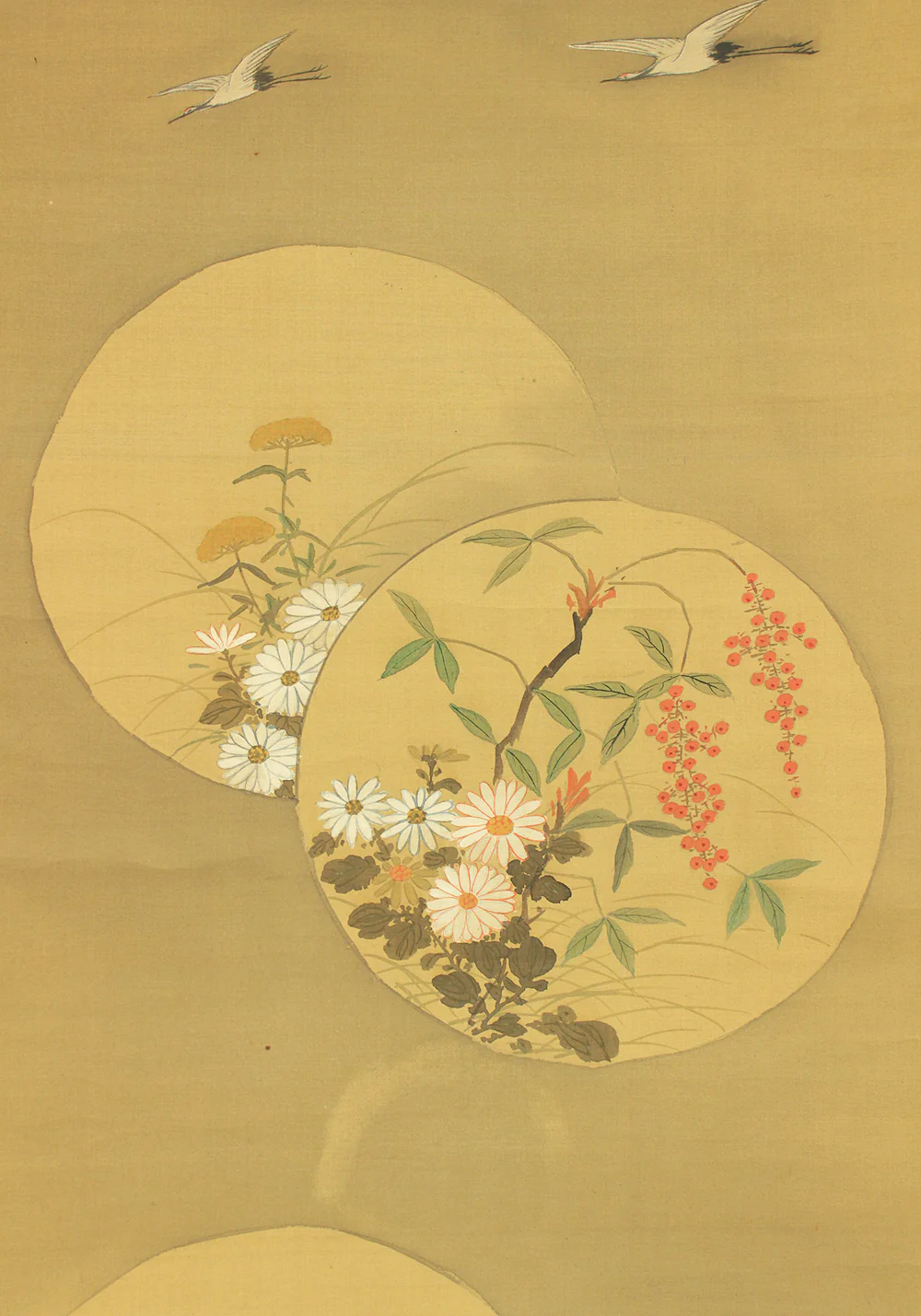 Attributed to 尾形光琳 Ogata Korin (1658-1716) Japanese antique art kakejiku kakemono wall hanging scroll / Cranes, Chrysanthemums, and Nandina with Original Double Box (Tomobako) RD432 - Image 9