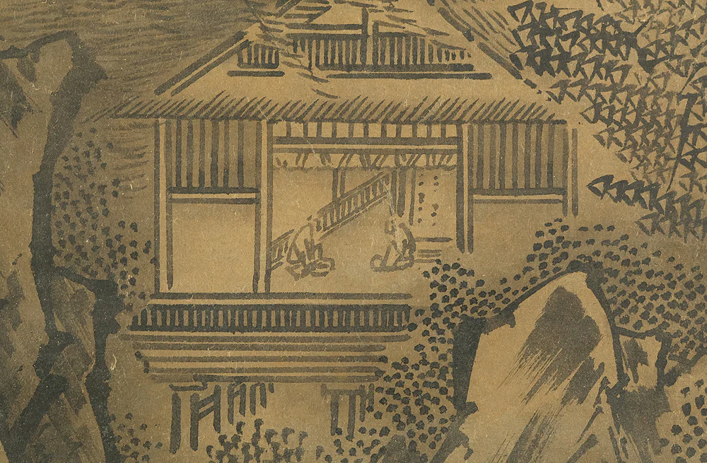 Attributed to 雪舟等楊 Sesshu Toyo (1420-1506) Japanese antique art a set of three kakejiku kakemono wall hanging scrolls / Broken Ink Landscape (Haboku Sansui) Suiboku Ink Landscape Mountains Rivers and Three Wise Men with Appraised Box RE445 - Image 17