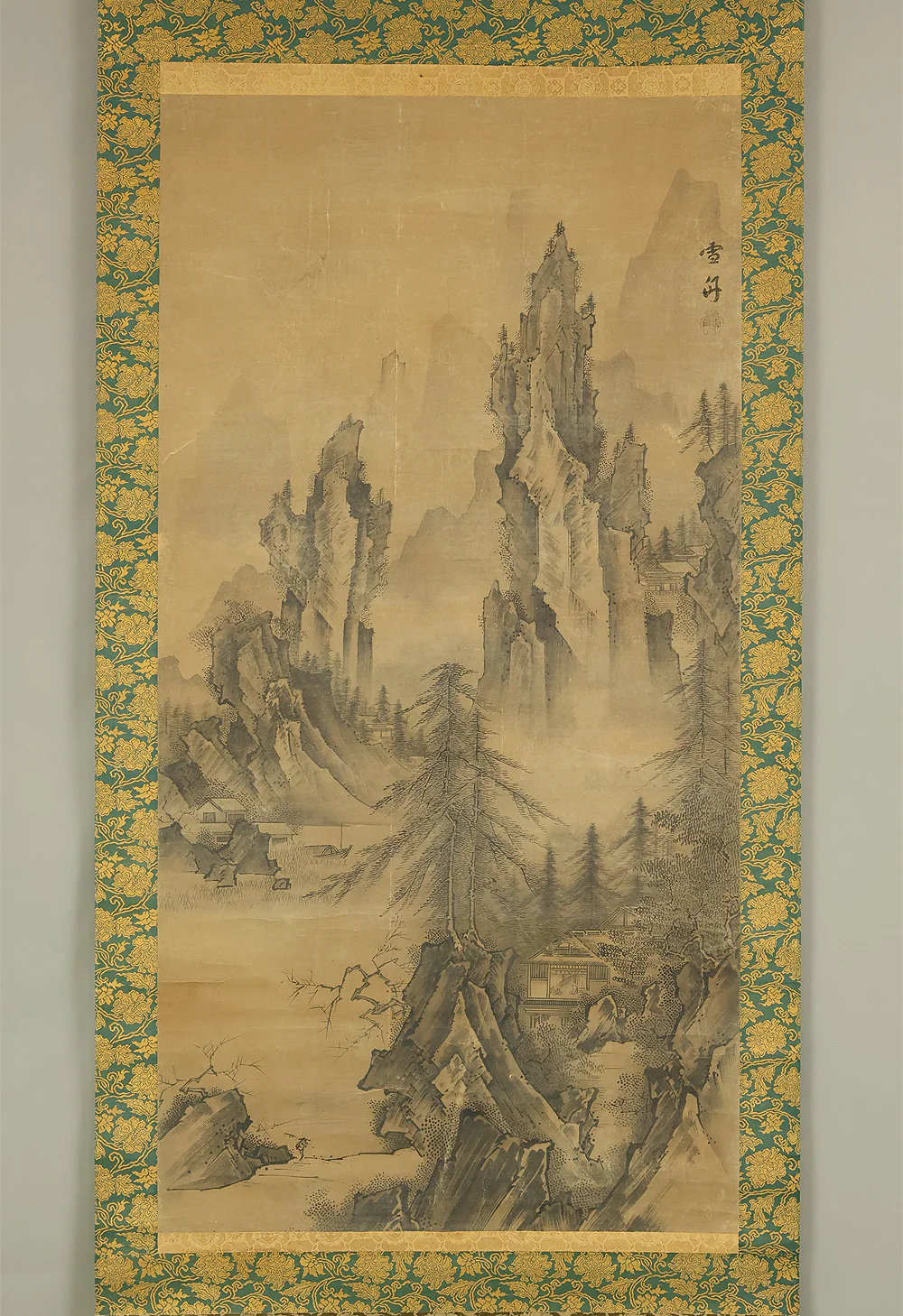 Attributed to 雪舟等楊 Sesshu Toyo (1420-1506) Japanese antique art a set of three kakejiku kakemono wall hanging scrolls / Broken Ink Landscape (Haboku Sansui) Suiboku Ink Landscape Mountains Rivers and Three Wise Men with Appraised Box RE445 - Image 2