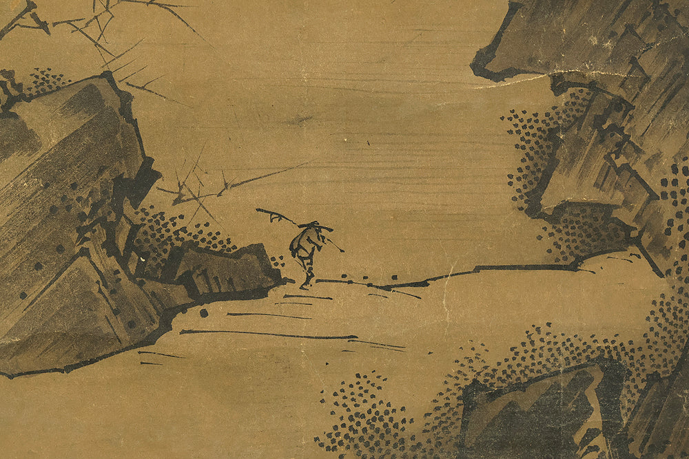 Attributed to 雪舟等楊 Sesshu Toyo (1420-1506) Japanese antique art a set of three kakejiku kakemono wall hanging scrolls / Broken Ink Landscape (Haboku Sansui) Suiboku Ink Landscape Mountains Rivers and Three Wise Men with Appraised Box RE445 - Image 20
