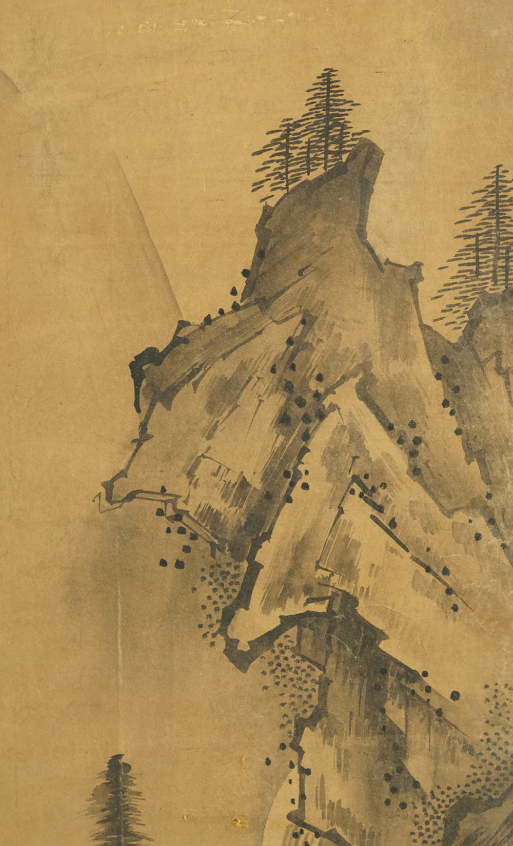 Attributed to 雪舟等楊 Sesshu Toyo (1420-1506) Japanese antique art a set of three kakejiku kakemono wall hanging scrolls / Broken Ink Landscape (Haboku Sansui) Suiboku Ink Landscape Mountains Rivers and Three Wise Men with Appraised Box RE445 - Image 29