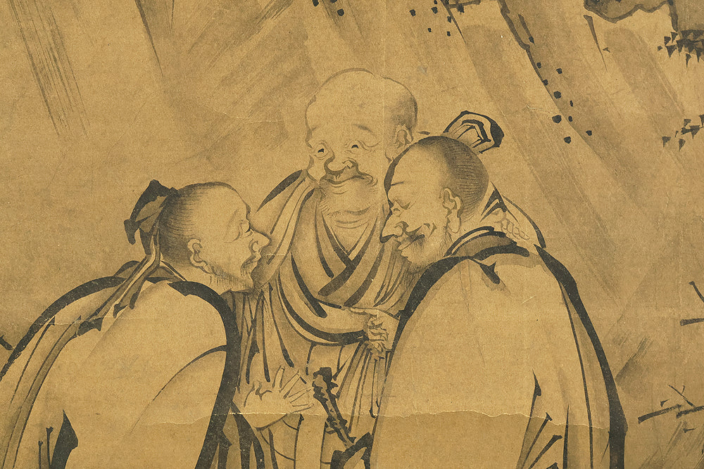 Attributed to 雪舟等楊 Sesshu Toyo (1420-1506) Japanese antique art a set of three kakejiku kakemono wall hanging scrolls / Broken Ink Landscape (Haboku Sansui) Suiboku Ink Landscape Mountains Rivers and Three Wise Men with Appraised Box RE445 - Image 33
