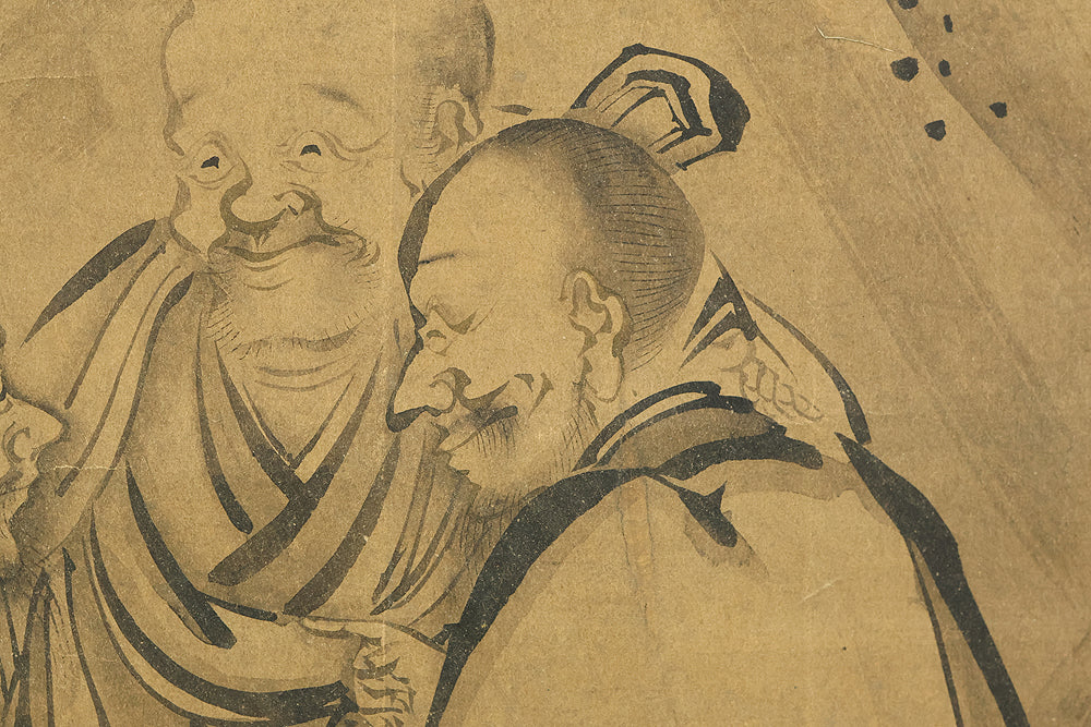 Attributed to 雪舟等楊 Sesshu Toyo (1420-1506) Japanese antique art a set of three kakejiku kakemono wall hanging scrolls / Broken Ink Landscape (Haboku Sansui) Suiboku Ink Landscape Mountains Rivers and Three Wise Men with Appraised Box RE445 - Image 36