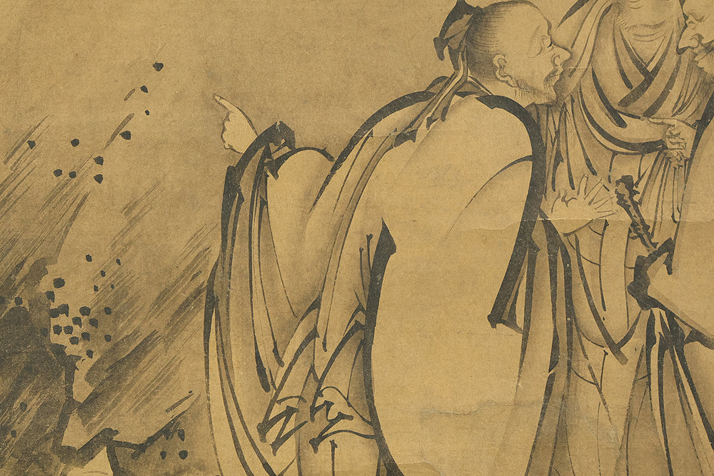 Attributed to 雪舟等楊 Sesshu Toyo (1420-1506) Japanese antique art a set of three kakejiku kakemono wall hanging scrolls / Broken Ink Landscape (Haboku Sansui) Suiboku Ink Landscape Mountains Rivers and Three Wise Men with Appraised Box RE445 - Image 37